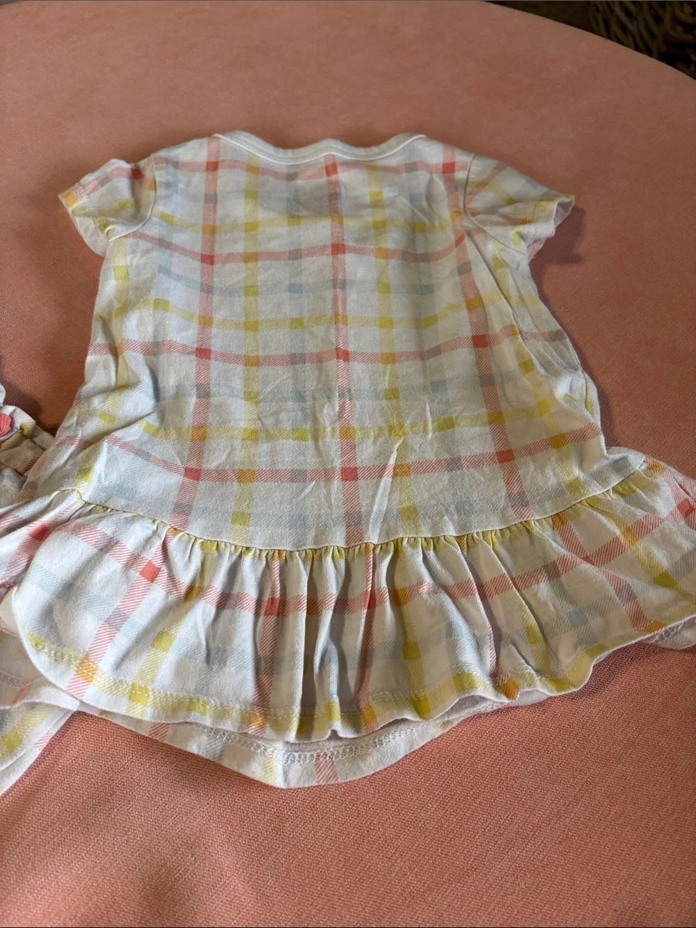 Girls Plaid Ruffle hem matching Set - White, Orange & Yellow